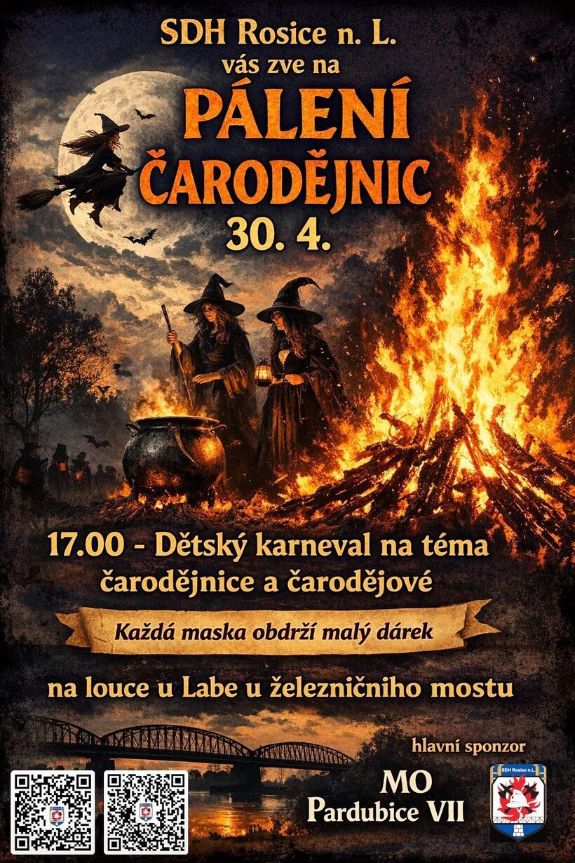 Pálení čarodějnic a dětský karneval Rosice nad Labem
