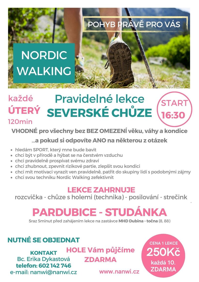 Pravidelné lekce severské chůze Nordic Walking