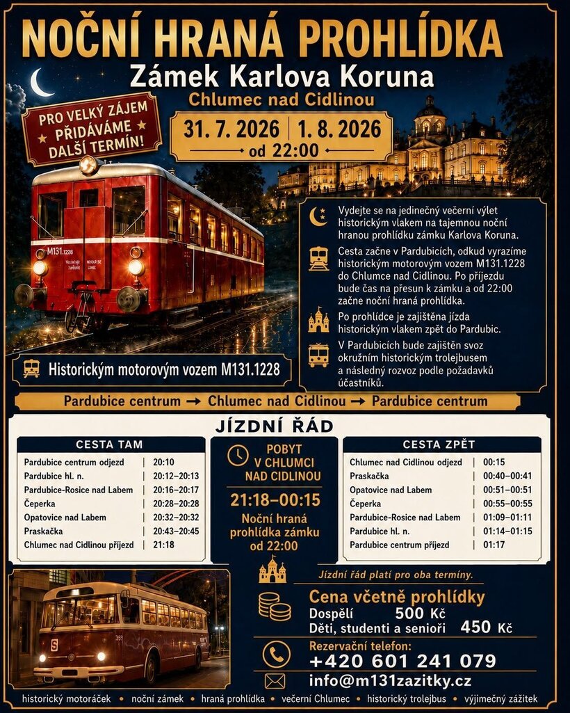 Motoráčkem na noční prohlídku zámku Karlova Koruna