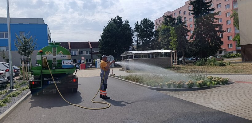 Zálivka dřevin v horkých dnech na území MO Pardubice III