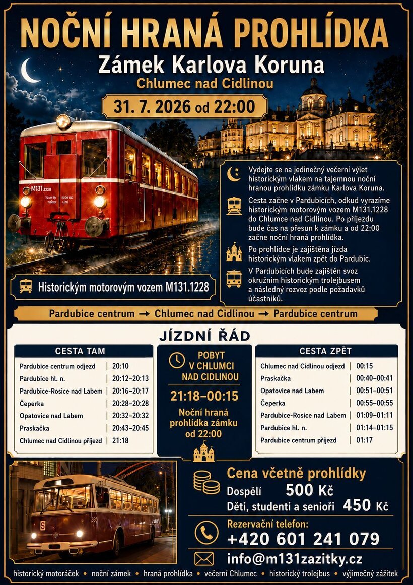 Motoráčkem na noční prohlídku zámku Karlova Koruna