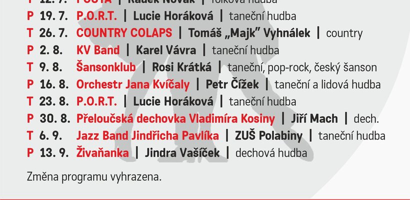 Promenádní koncert kapely Technics v neděli 28. 6. 2026 - ZRUŠENO