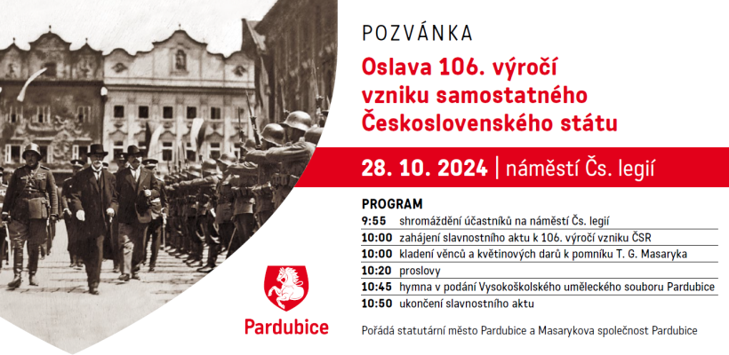 Pozvánka na oslavu 106. výročí vzniku samostatného Československého státu 28. října 2024