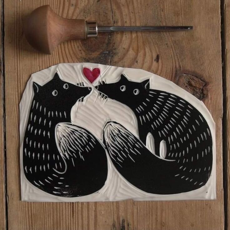 Valentýnský linoryt - od návrhu k tisku