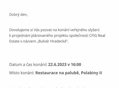 Veřejné slyšení - "Bulvár Hradecká" - 22. 6. 2023