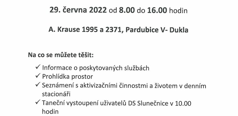Den otevřených dveří v Denním stacionáři Slunečnice - 29. 6. 2022