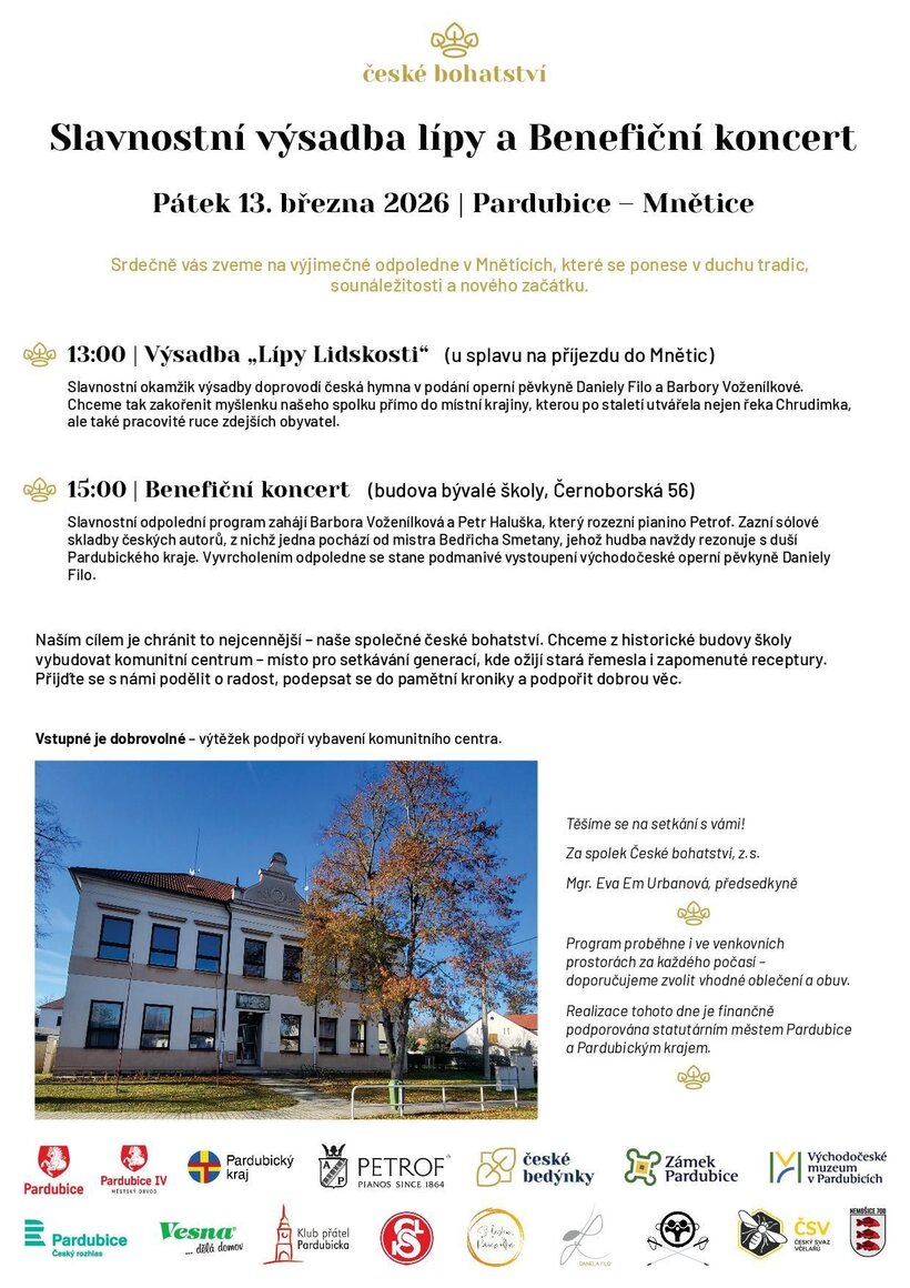 Sázení "Lípy Lidskosti" a benefiční koncert v Mněticích