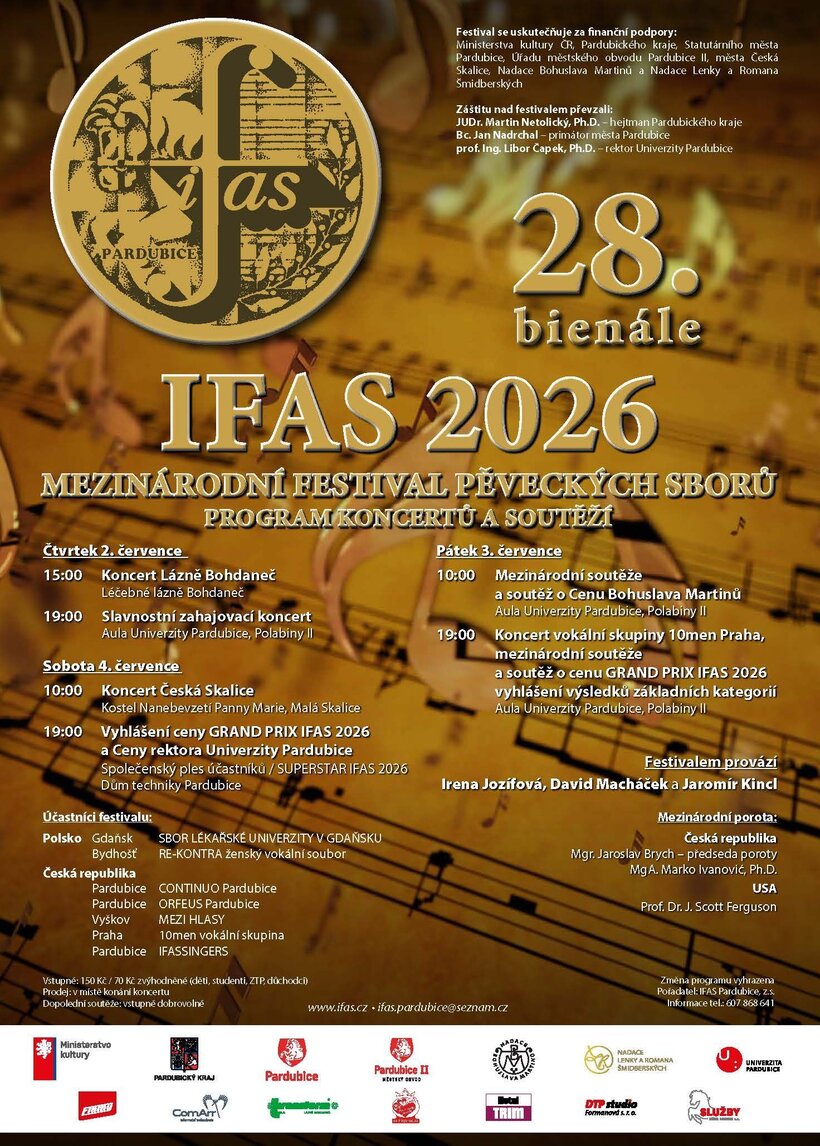 IFAS 2026 Pardubice - 28. Mezinárodní festival pěveckých sborů -  Mezinárodní soutěž, Grand Prix,  koncert 10Men