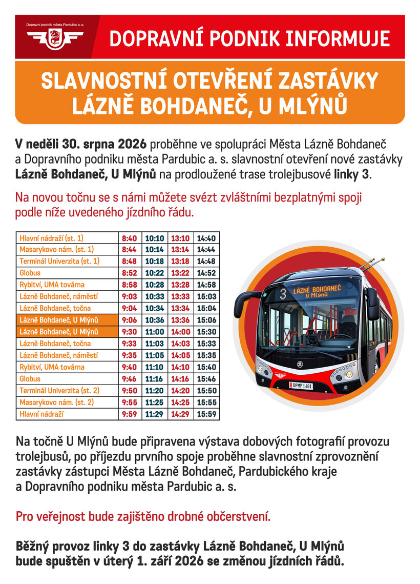 Slavnostní otevření zastávky Lázně Bohdaneč, U Mlýnů