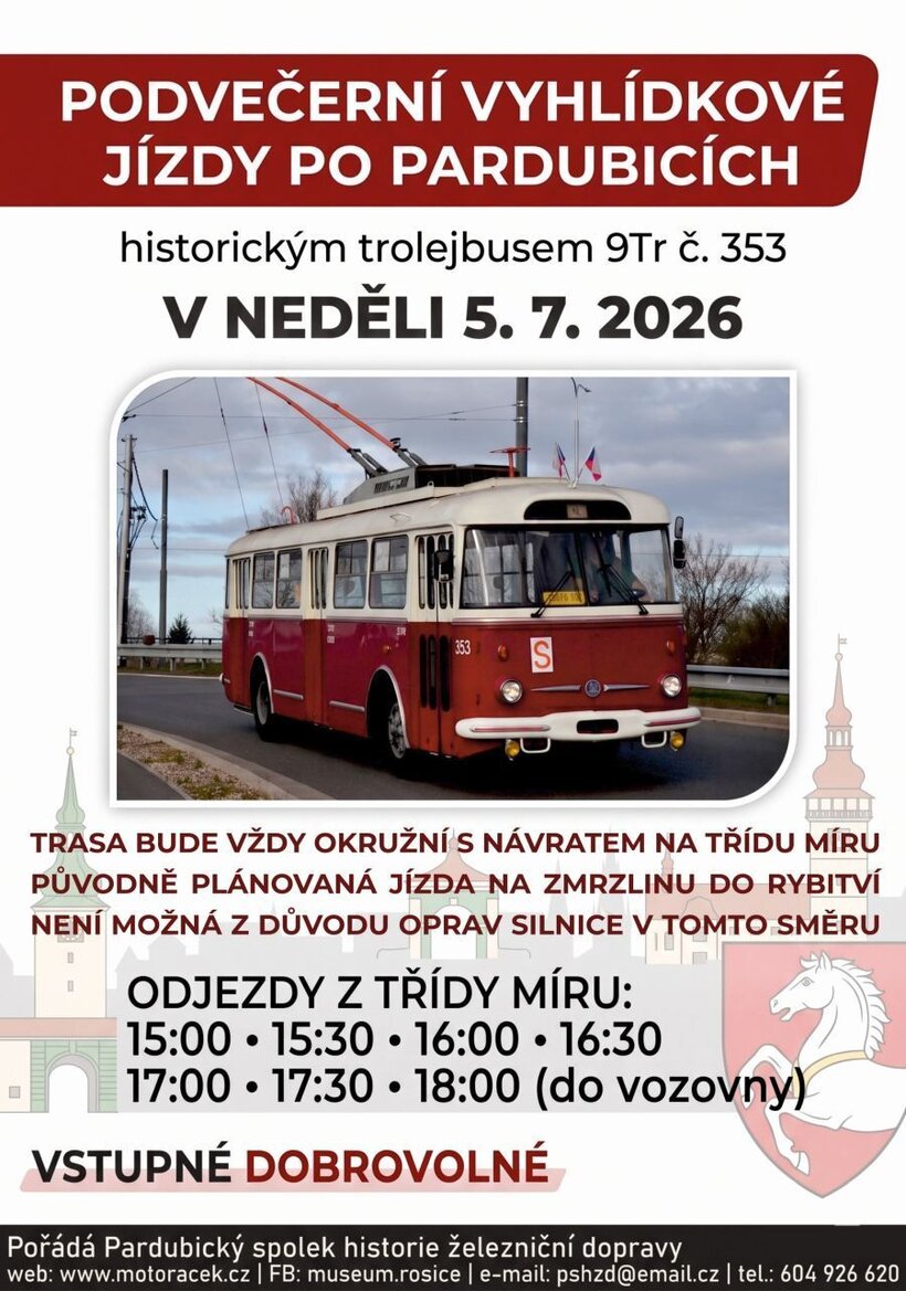 Odpolední a podvečerní vyhlídkové jízdy trolejbusem Škoda 9Tr číslo 353