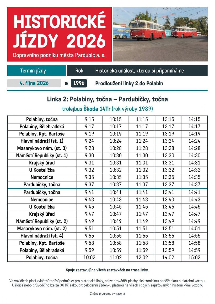 Jízdy historického trolejbusu - 30 let prodloužení linky 2 do Polabin